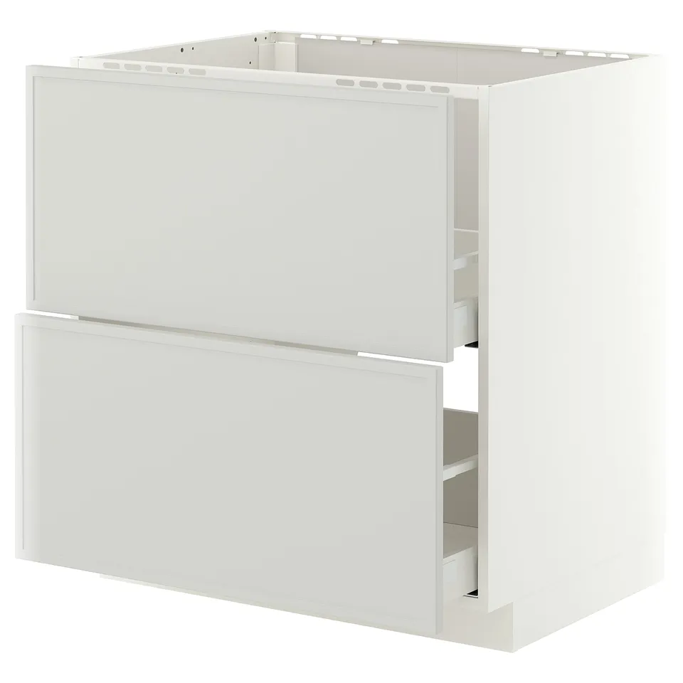METOD / MAXIMERA Base cab f sink+2 fronts/2 drawers, white/Aspudden light grey, 80x60x80 cm