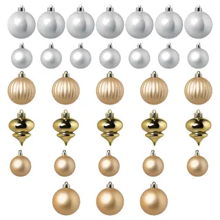 VINTERFINT tree ornament set of 32, bauble mixed shapes/white/gold-colour