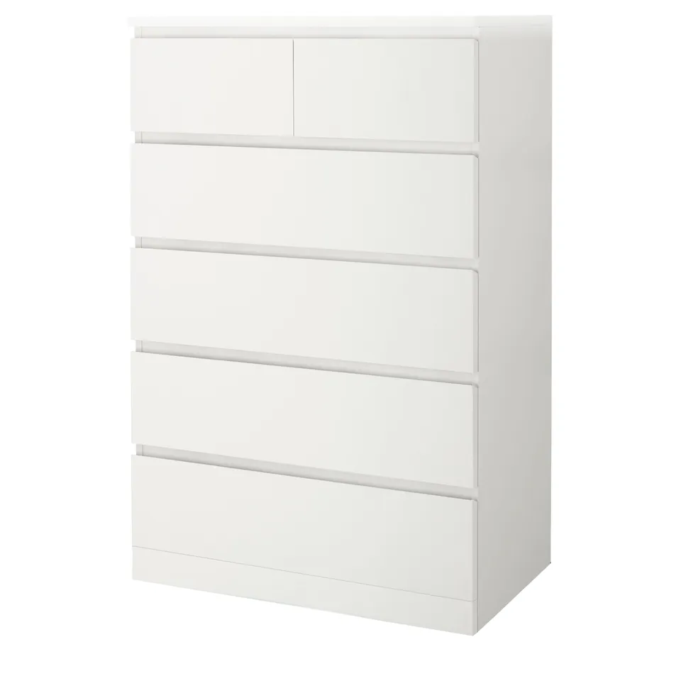 White ikea MALM 5-drawer chest, modern, safe.
