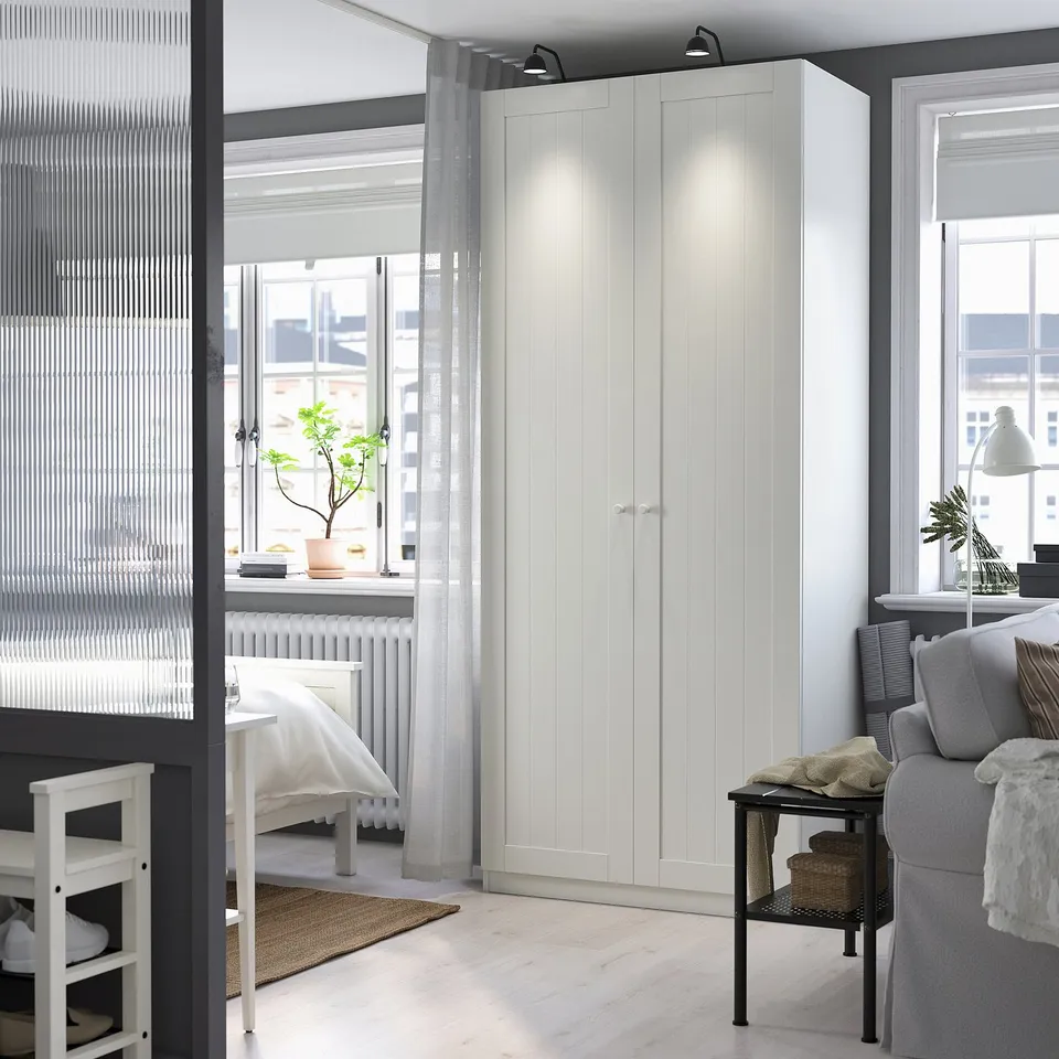White GULLABERG wardrobe - tall, 2 doors, near window