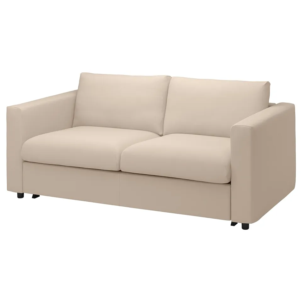 VIMLE light beige sofa, modern sleek design, soft fabric, two seat cushions, armrests.