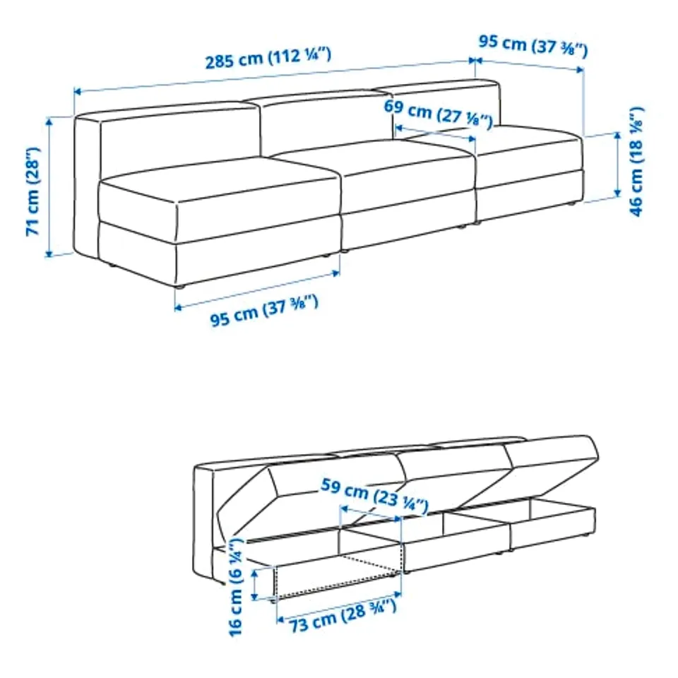 Illustration with measurements for the product: JÄTTEBO.