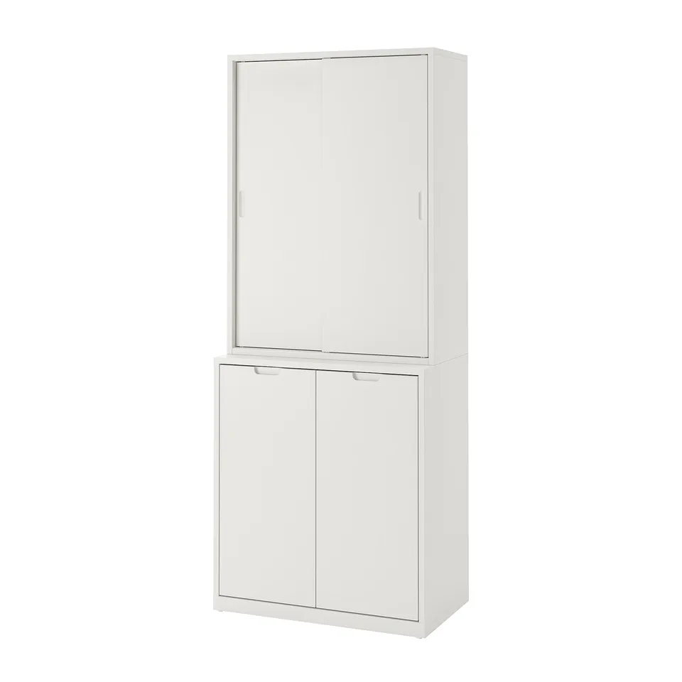 White TONSTAD cabinet with sliding & hinged doors, modern design.