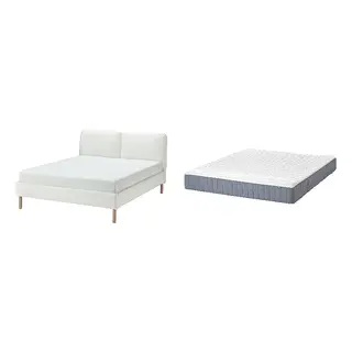 SAGESUND/VALEVÅG Bed with 24cm thick mattress, pocket sprung, foam,5 comfort zones, extra firm, Gräsbo white/Luröy + extra firm/light blue, 150x200 cm