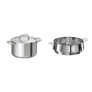 IKEA/STABIL set: pot with lid + steamer insert, stainless steel, 5.0 l