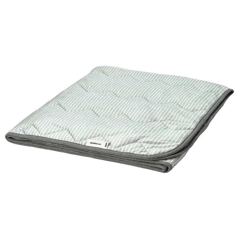 BRANDLILJA duvet, grey, striped side cool, jersey side warm, rectangular, machine-washable, soft.