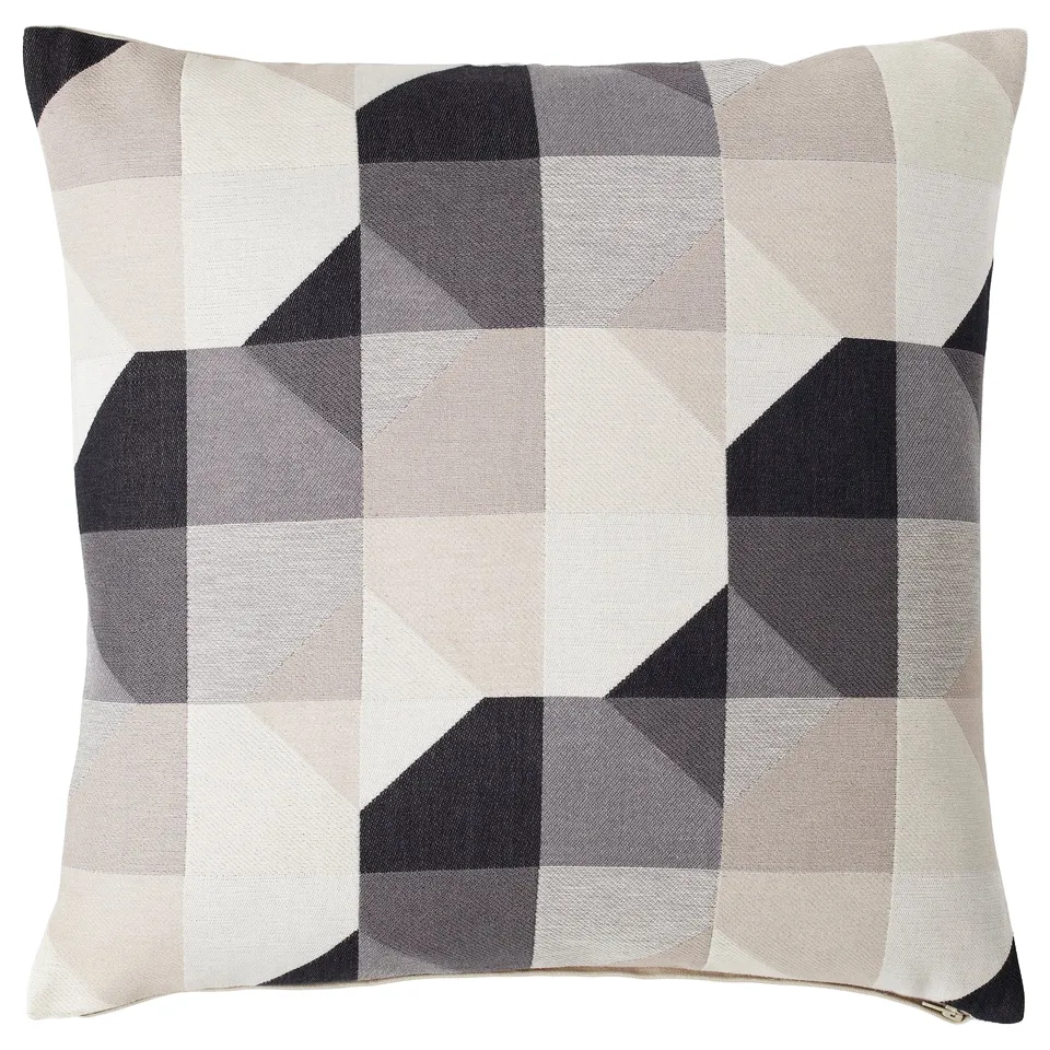 SVARTHÖ geometric cushion, gray/beige, square, jacquard weave, zip closure.