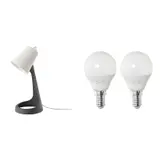 SOLHETTA/SVALLET set: work lamp + LED bulb E14 470 lumen, dark grey/white + globe opal white, Height 35 cm