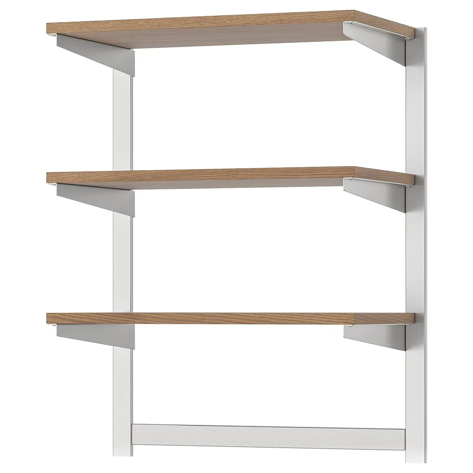 KUNGSFORS: modern wall shelf, 3-tiered, light wood, metal brackets, minimalist design.