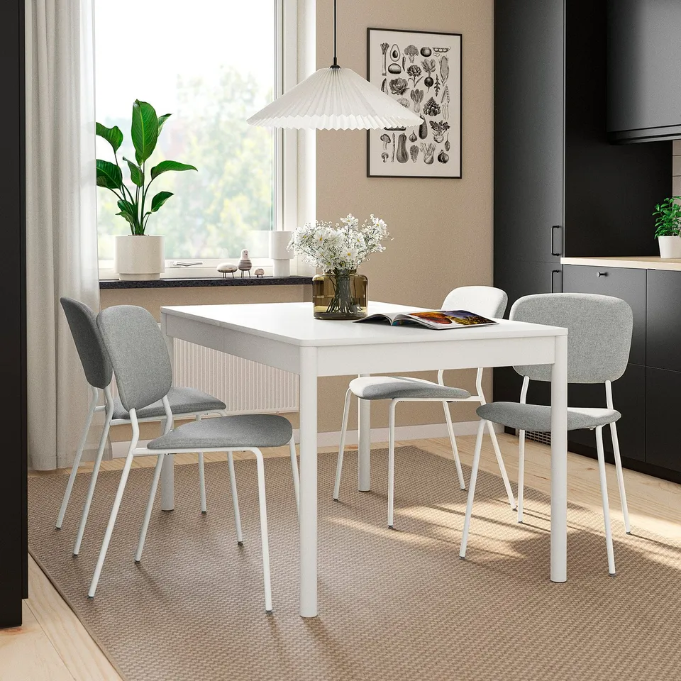 TONSTAD / VIHALS Table and 4 chairs, off-white/white Tibbleby beige/grey, 150x80 cm