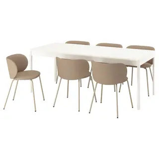 TONSTAD table and 6 chairs, off-white/Tonerud dark beige, 200x85 cm