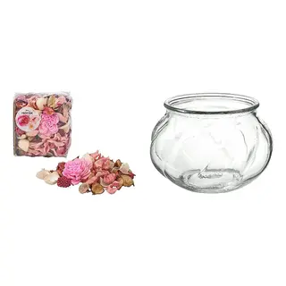FRÖFINK/VILJESTARK set: scented potpourri + vase, pink flowers pink + clear glass, 60 g