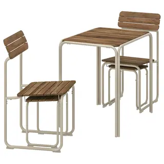 FURUÖN dining table w 2 chairs+2 footstl, brown/outdoor