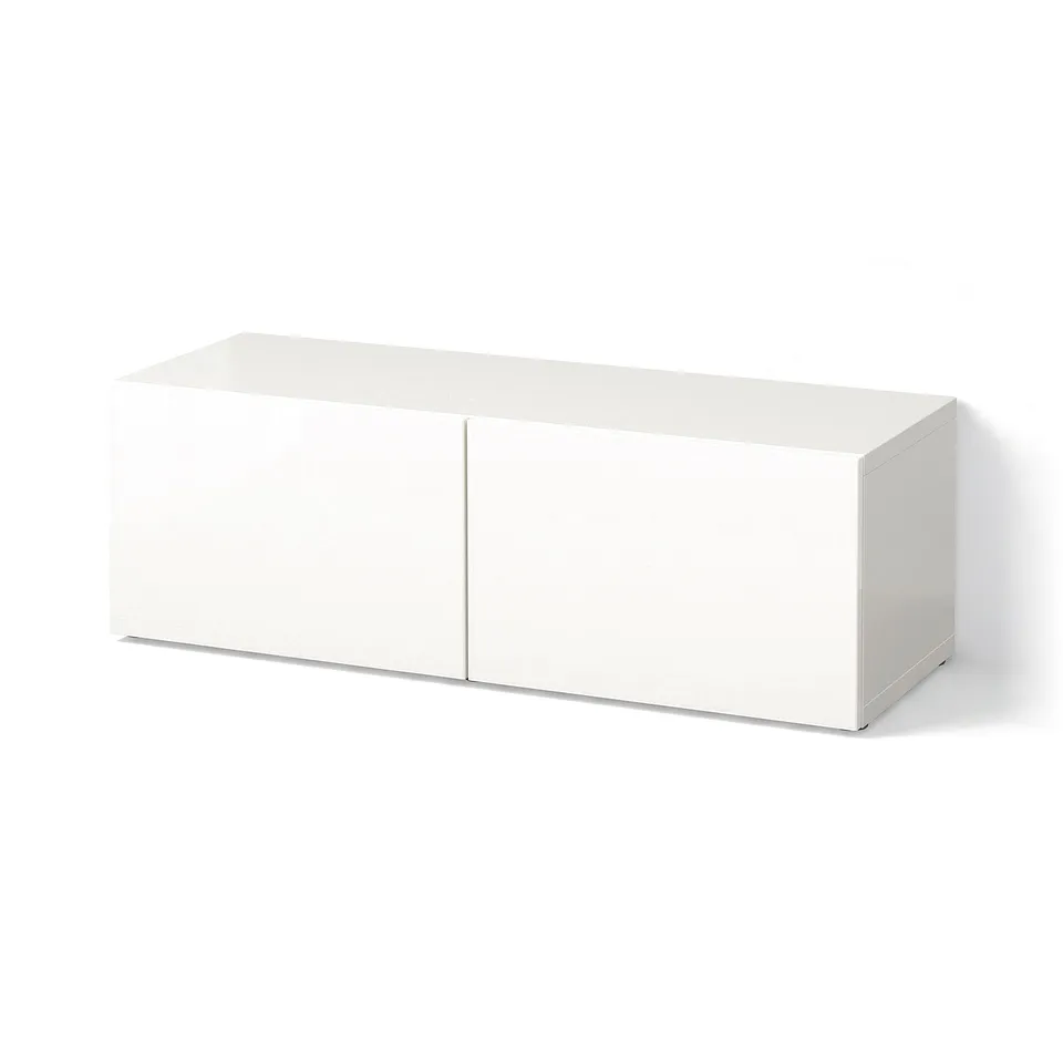 BESTÅ Shelf unit with doors, white/Selsviken high-gloss/white, 120x42x38 cm