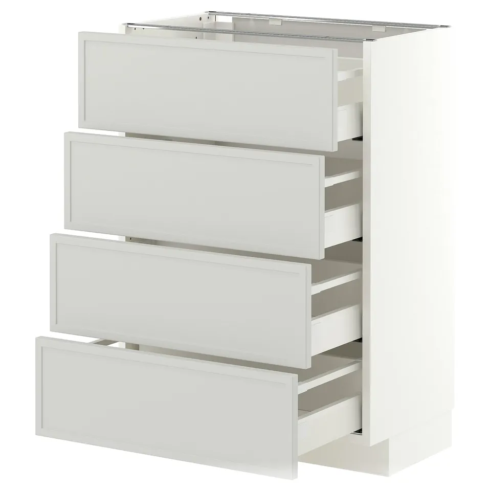 METOD / MAXIMERA Base cab 4 frnts/4 drawers, white/Aspudden light grey, 60x37x80 cm
