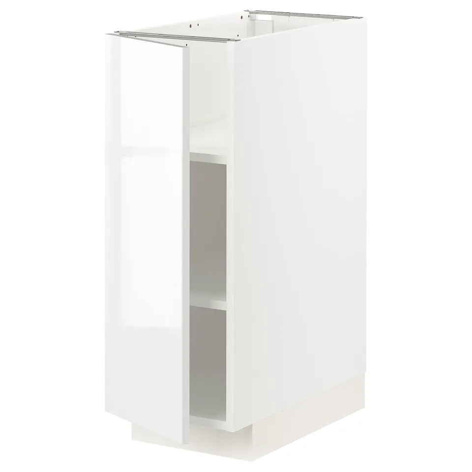 White high-gloss kitchen cabinet with glass door.