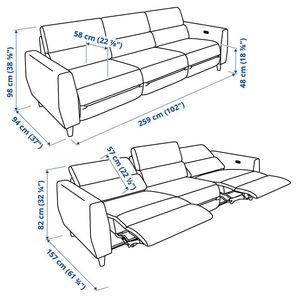 part: RULLERUM 3-seat sofa w 2 electric recliners
