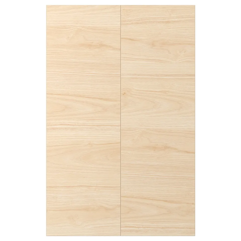 ASKERSUND light ash wood effect doors, sleek and rectangular, feature melamine surfaces, resistant to moisture and scratches.