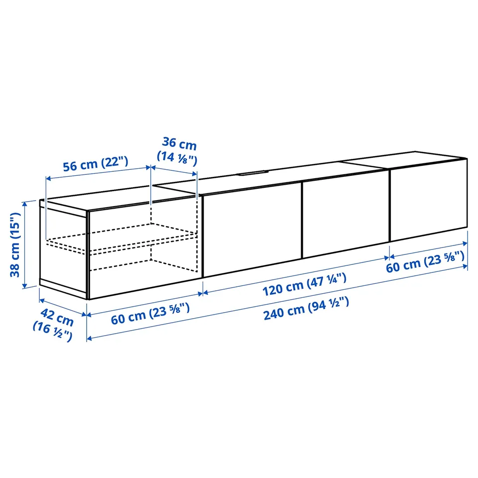 BESTÅ TV bench with doors, dark grey/Lappviken dark grey, 240x42x38 cm