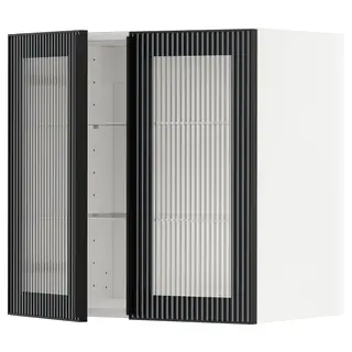 METOD wall cabinet w shelves/2 glass drs, white/Hejsta anthracite reeded glass, 60x37x60 cm