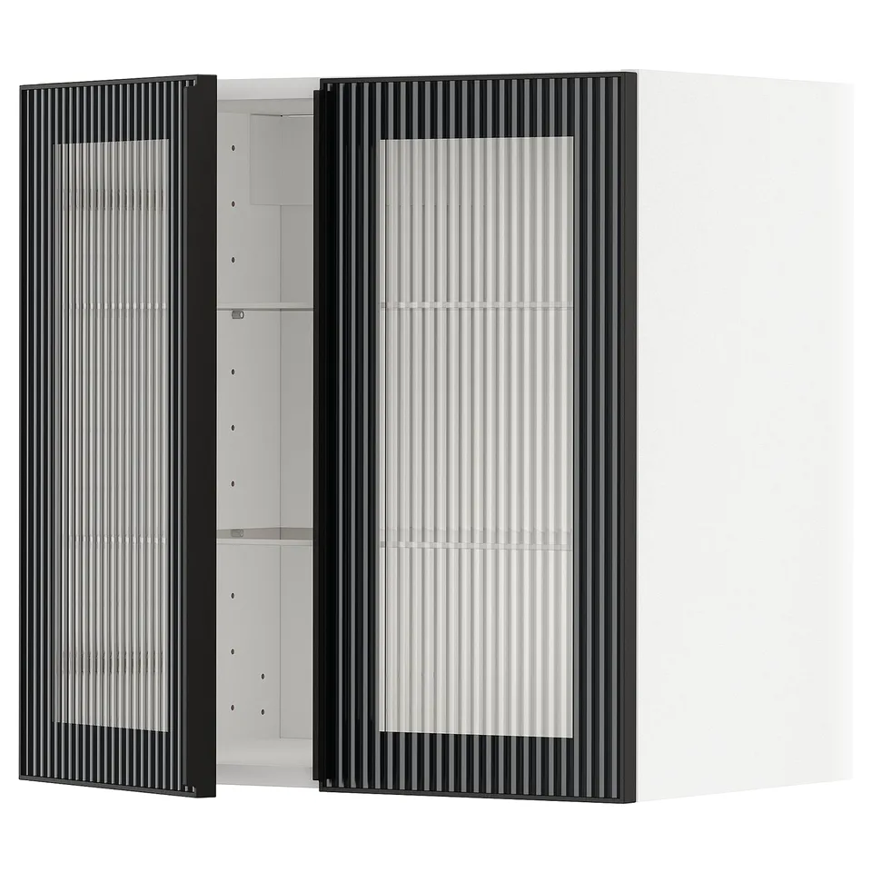 Modern black and glass wall cabinet from IKEAs METOD kitchen system.