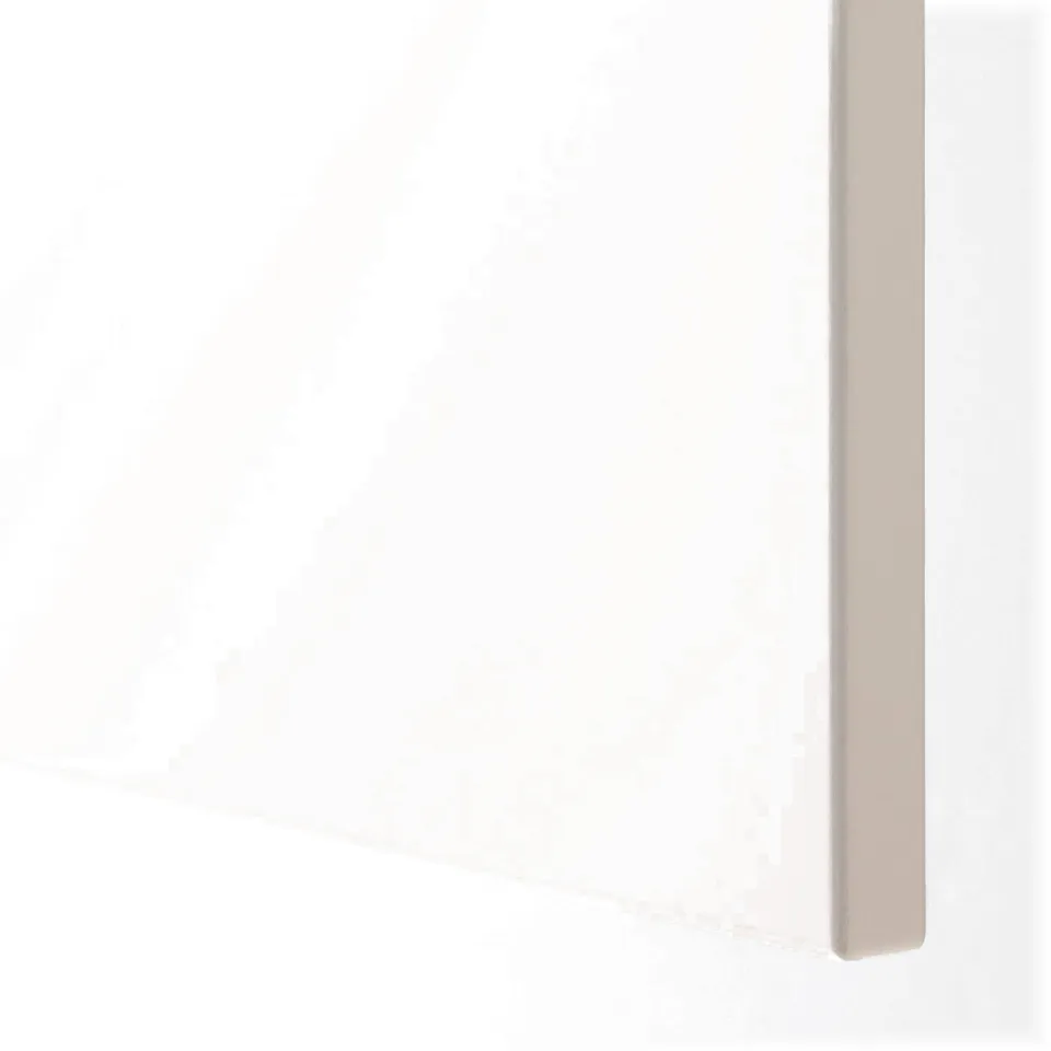Clean, crisp white cabinet door, smooth and seamless, reflecting light and creating a modern look.