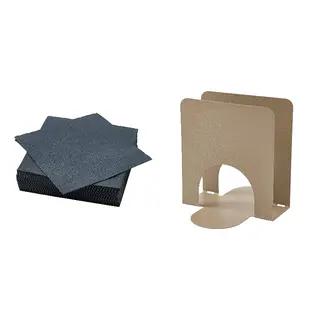 FANTASTISK/SKOGSRÖR set: paper napkin + napkin holder, dark grey + light grey-brown, 40x40 cm