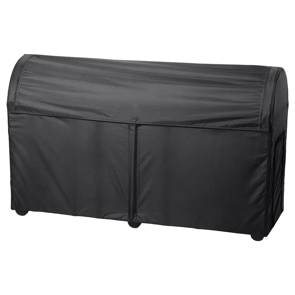 Black TOSTERÖ: rectangular, waterproof storage box with handles, made of recycled polyester.