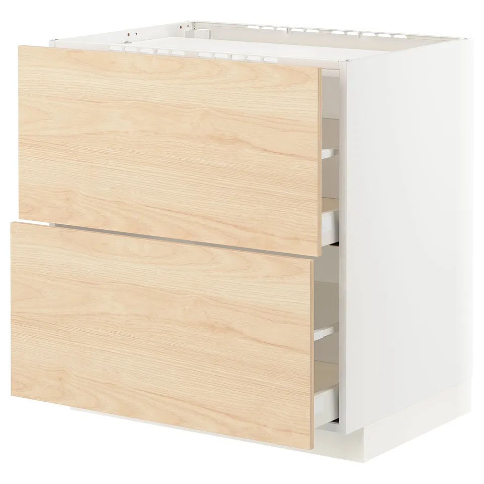 Light wooden kitchen cabinet with two drawers, part of the METOD kitchen system.