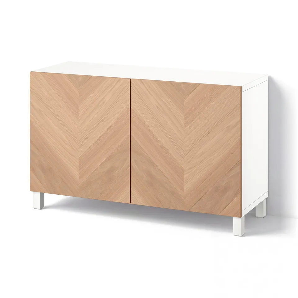 BESTÅ Storage combination with doors, white/Hedeviken/Stubbarp oak veneer, 120x42x74 cm