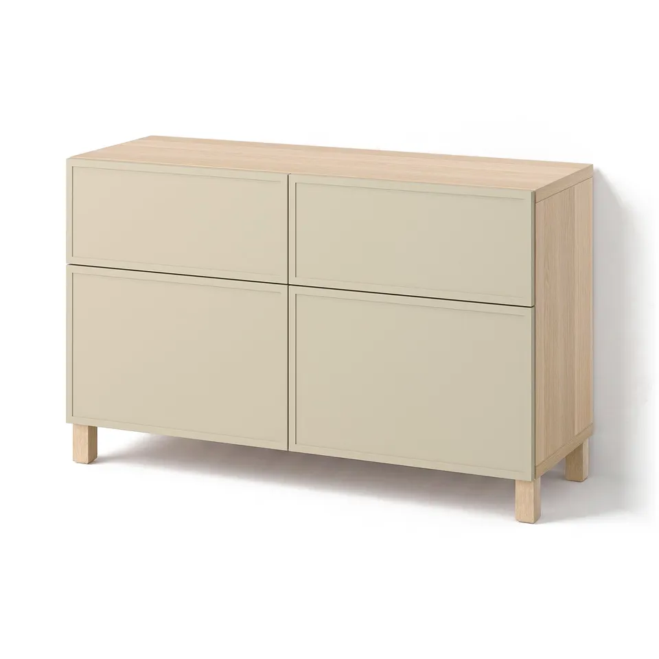 BESTÅ Storage combination w doors/drawers, white stained oak effect/Krukmakare beige, 120x42x74 cm