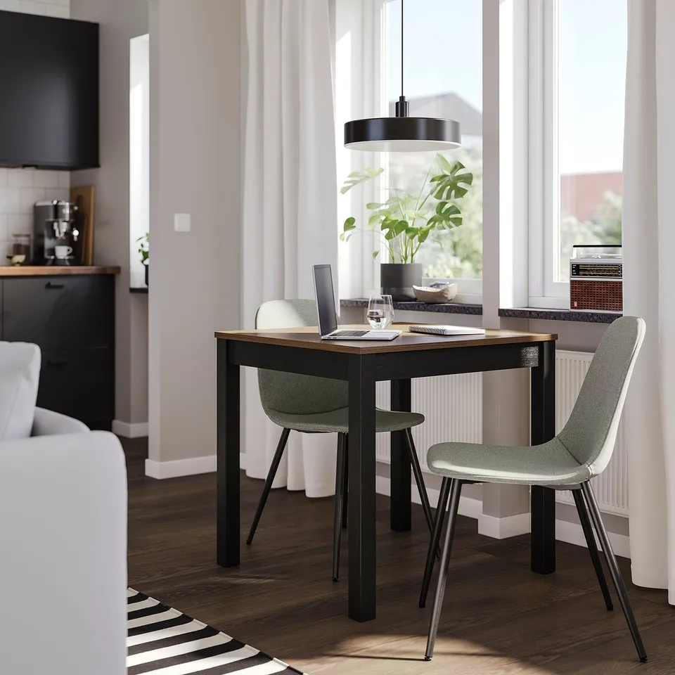 ÅLHULT / NORDMANSSKÄR Table and 2 chairs, black/brown/Tonerud grey black, 80x74 cm