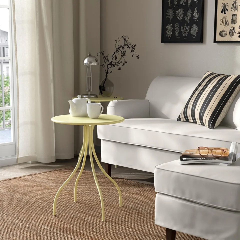 TÅNEBRO Side table, in/outdoor/pale yellow, 46 cm