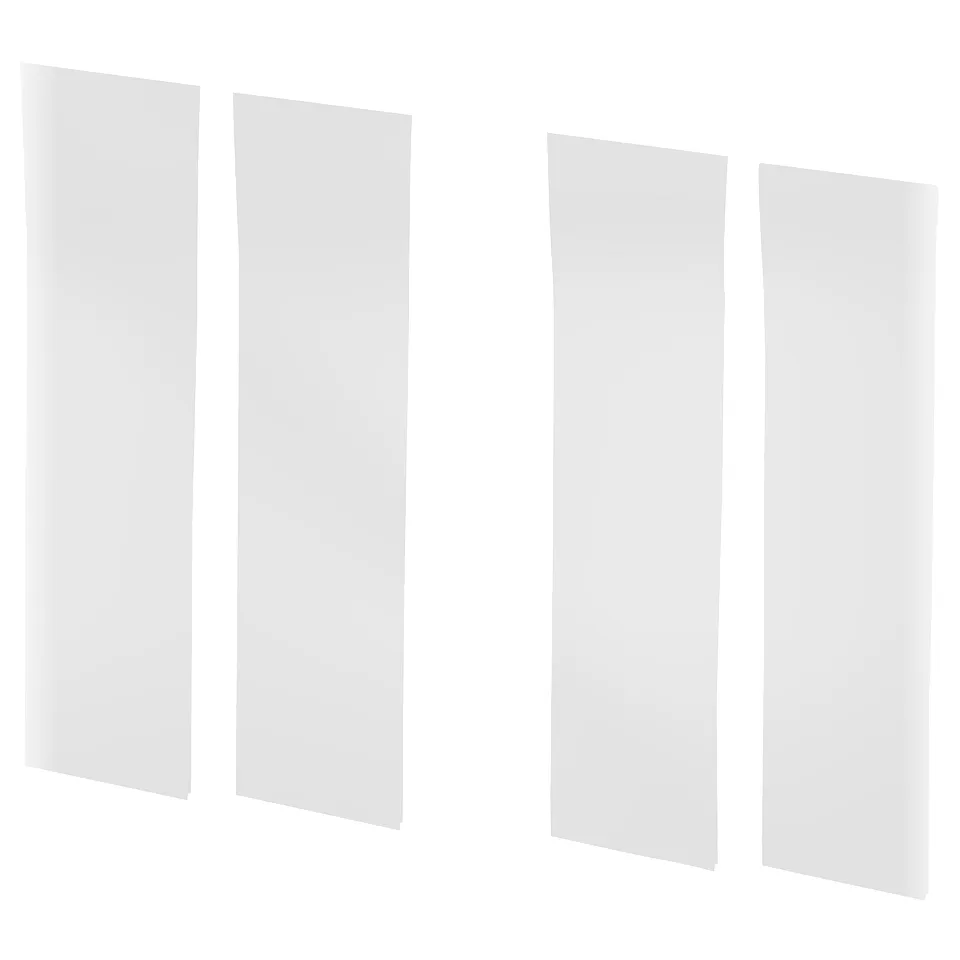 Four clear double-sided tape strips on white background.