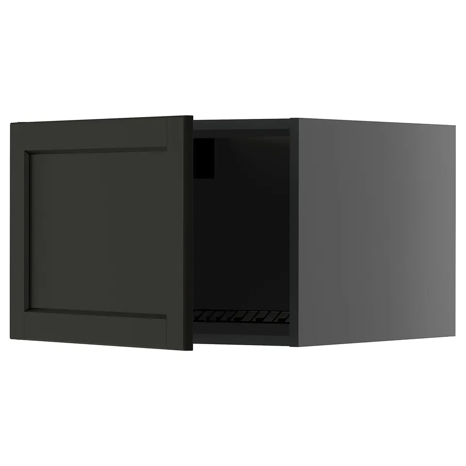 A dark green METOD kitchen cabinet with a bevelled edge door in a rectangular shape.