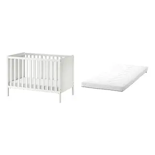 KRUMMELUR/SUNDVIK set: cot + foam mattress for cot, white, 60x120 cm