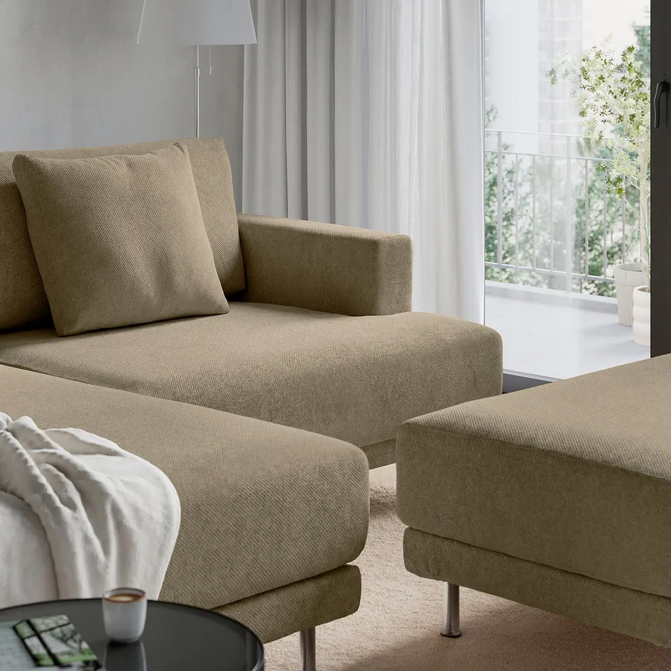 UPPÅKRA 3-seat modular sofa, with chaise longue, left with footstool/Johanneshov brown-beige
