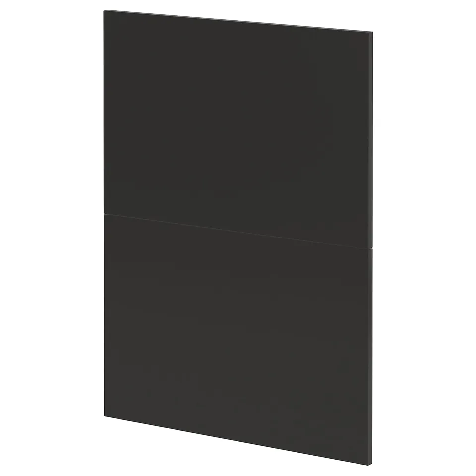 Modern black METOD kitchen cabinet. Square-shaped with sleek design. Made from particleboard and recycled plastic.