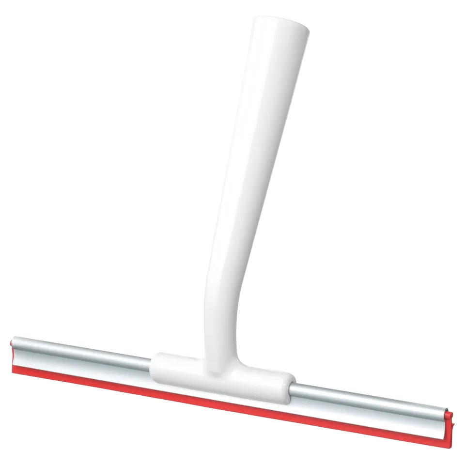 LILLNAGGEN squeegee: white handle, red blade. U-shape for easy grip, perfect for cleaning windows and shower surfaces.