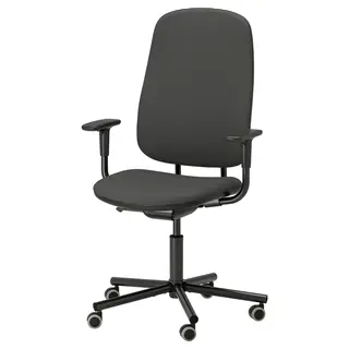 SMÖRKULL office chair with armrests, Gräsnäs dark grey, Width 65 x Depth 66 cm