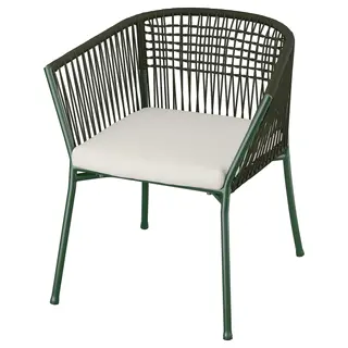 SEGERÖN chair with armrests, outdoor, dark green/Frösön/Duvholmen beige, Width 67 x Depth 63 x Height 73 cm