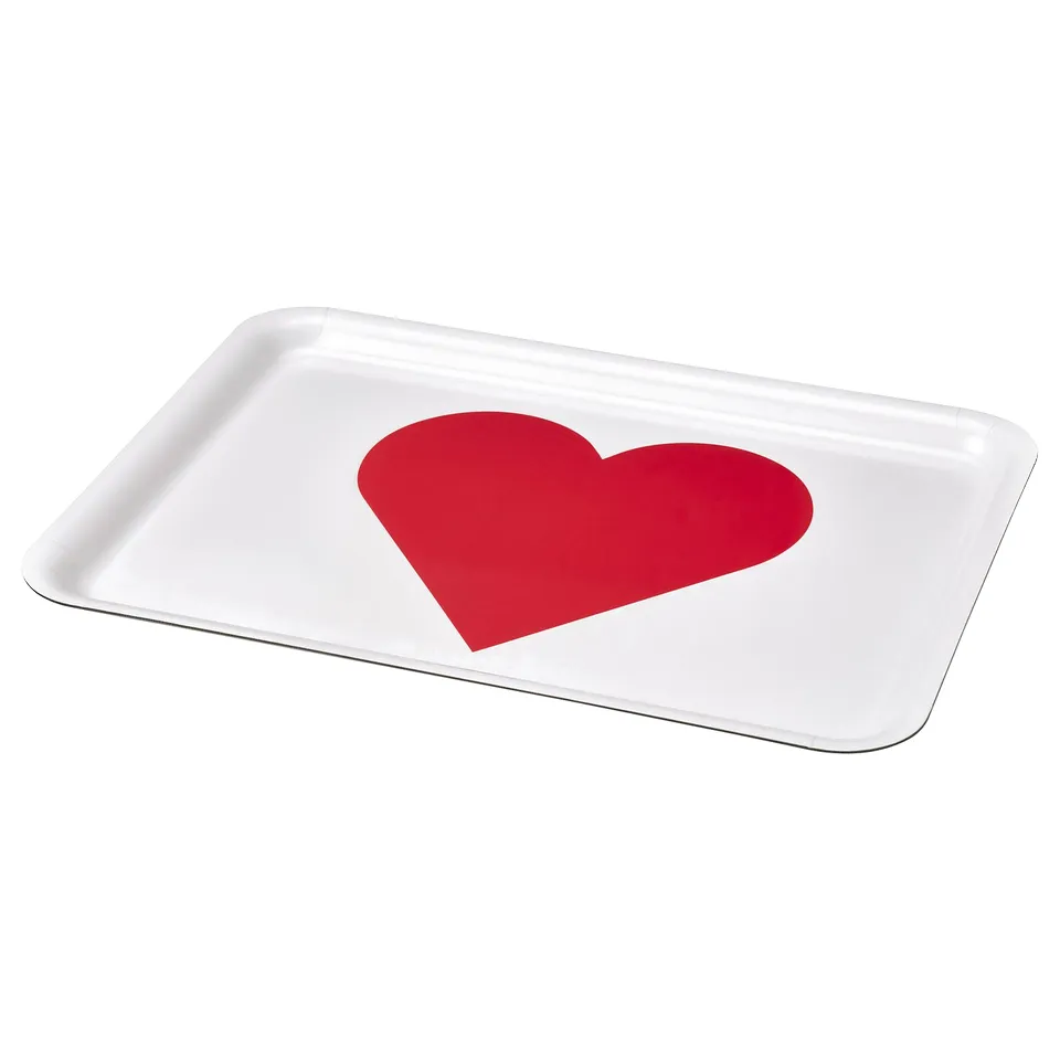 VINTERFINT Tray, heart pattern white/red, 37x28 cm