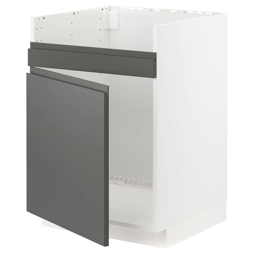 Modern kitchen unit: METOD, dark grey, rectangular, integrated handles, plastic & fibreboard.