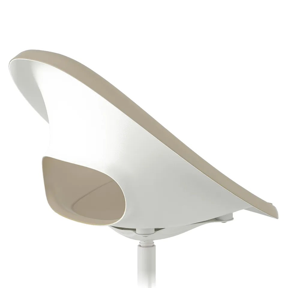 A sleek, modern chair with white seat shell and light grey backrest.