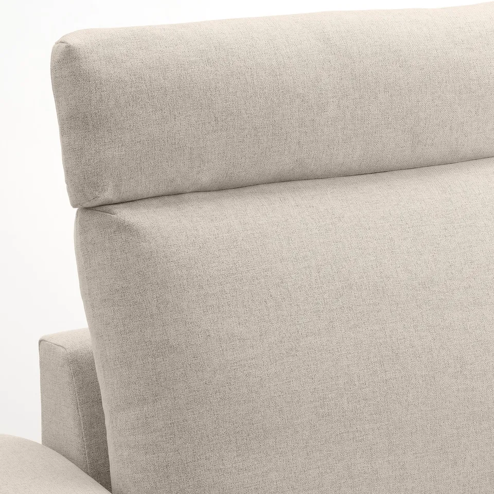 Close-up of VIMLE sofas plush, upholstered headrest, showcasing its soft, high-quality fabric and comfortable design.