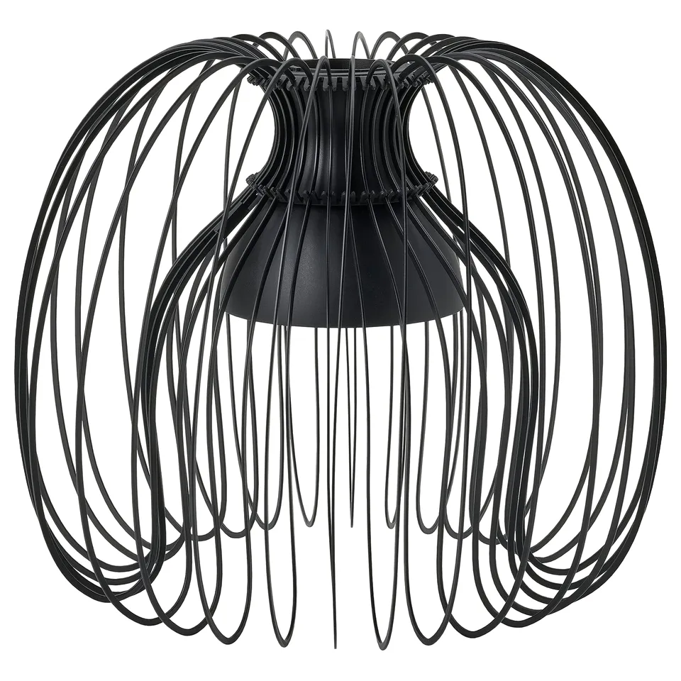 KALLFRONT black pendant lamp, round shape with curved metal wires, modern design.