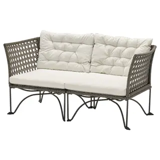 JUTHOLMEN 2-seat modular sofa, outdoor, dark grey/Kuddarna light grey-beige, Width 146 x Depth 73 x Height 83 cm