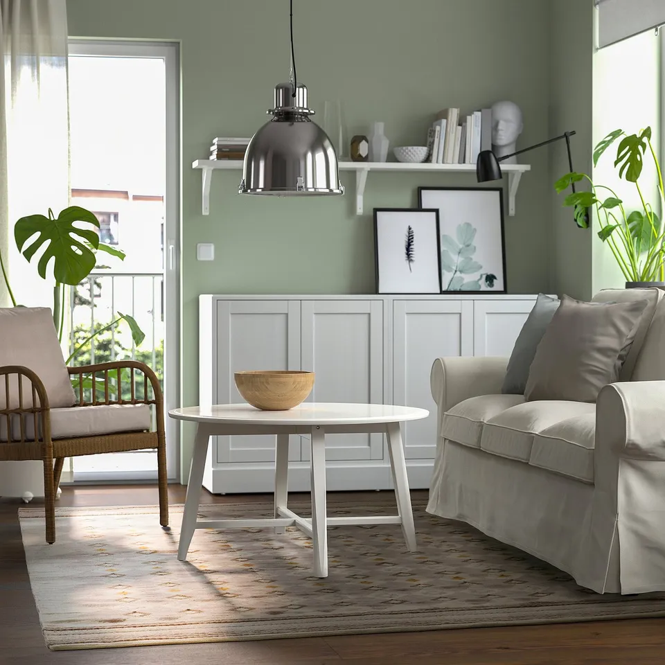 Grey & cream VÄGNÄT rug in living room, easy to clean, adds warmth.