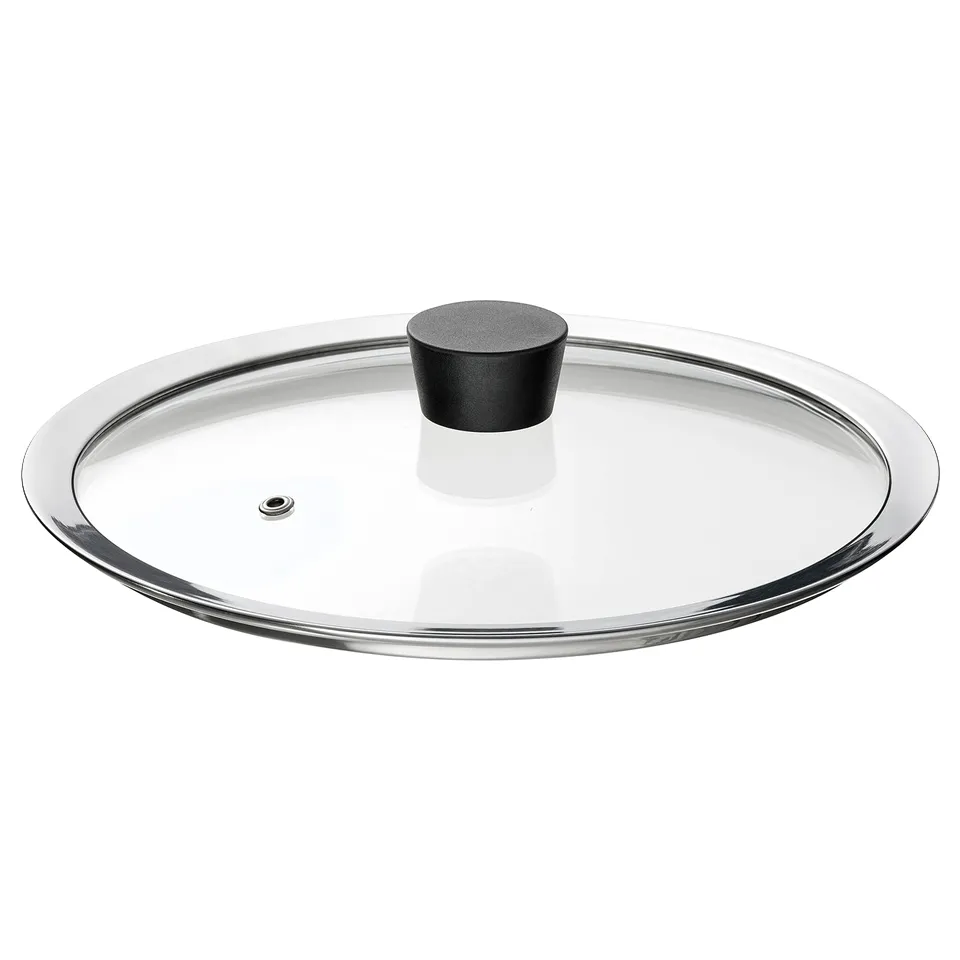KLOCKREN clear glass lid, black handle, fits 24 cm pans, tempered glass.