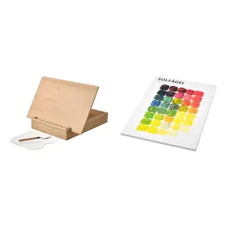 SOLFÅGEL set: 3-piece easel and accessories set + canvas pad, Height 7 x Width 25 x Length 38 cm